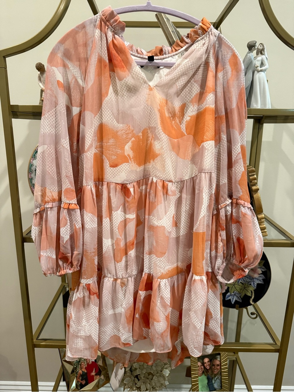 Floral Orange & Cream Tiered Dress
